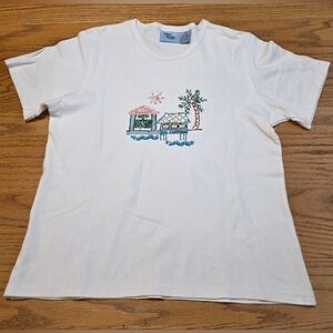 Vintage Jane Ashley White With Palm Trees Sequins Women's T-Shirt Size M